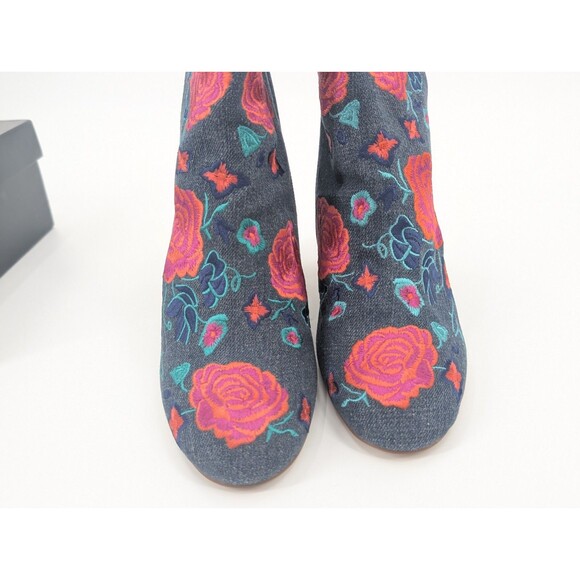 The Fix Nash Oval Heel Ankle Bootie Zip Floral Embroidery Indigo Denim Size 10 - Picture 3 of 7